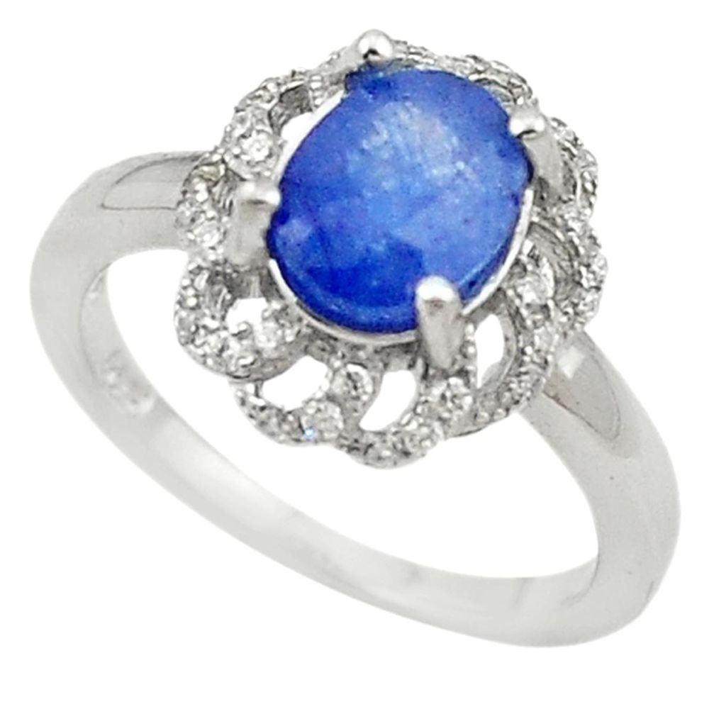 Natural blue sapphire white topaz 925 sterling silver ring size 5.5 a73403