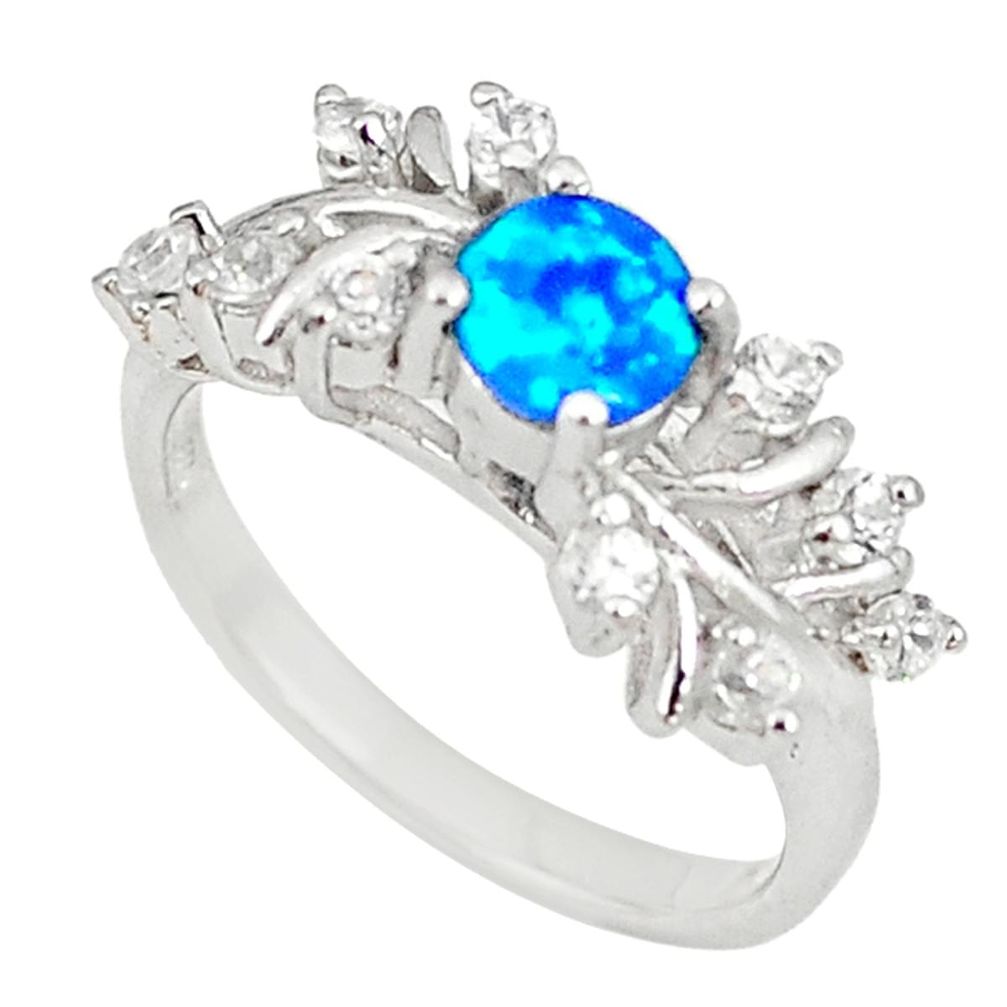 Blue australian opal (lab) topaz 925 sterling silver ring size 8.5 a73451
