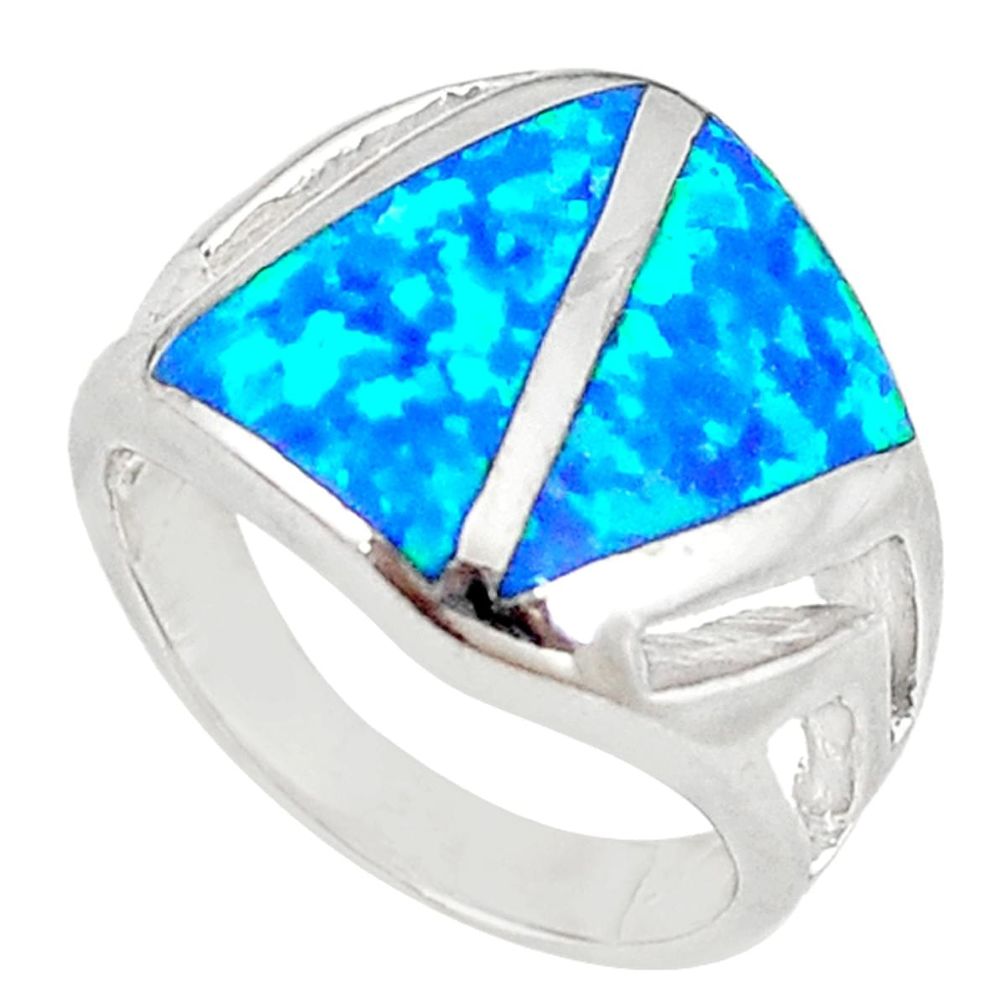 Blue australian opal (lab) enamel 925 sterling silver ring jewelry size 6 a73452