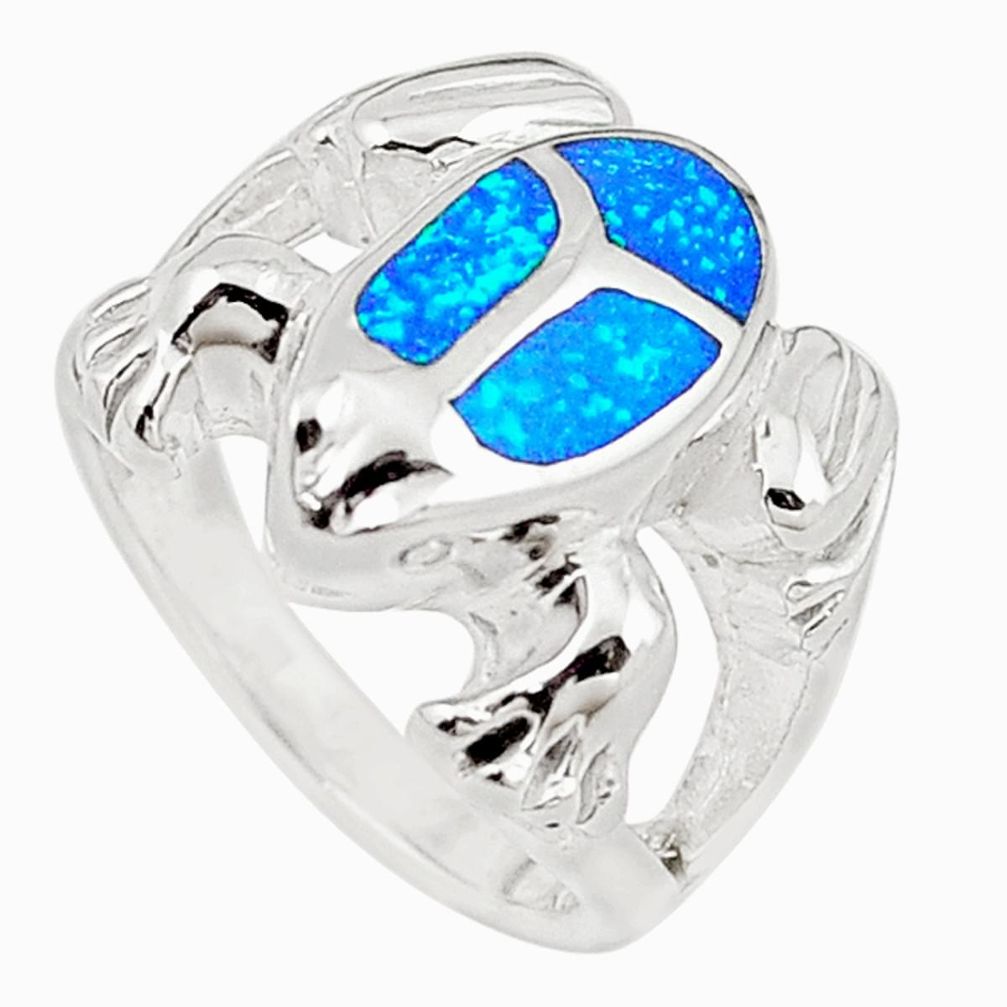 Blue australian opal (lab) 925 silver elephant ring jewelry size 5.5 a73485