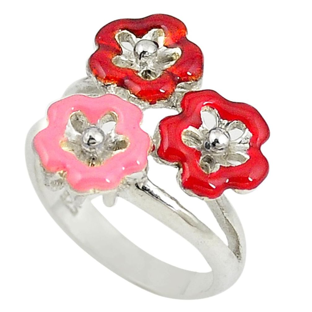 Multi color enamel 925 sterling silver flower ring jewelry size 7.5 a73602