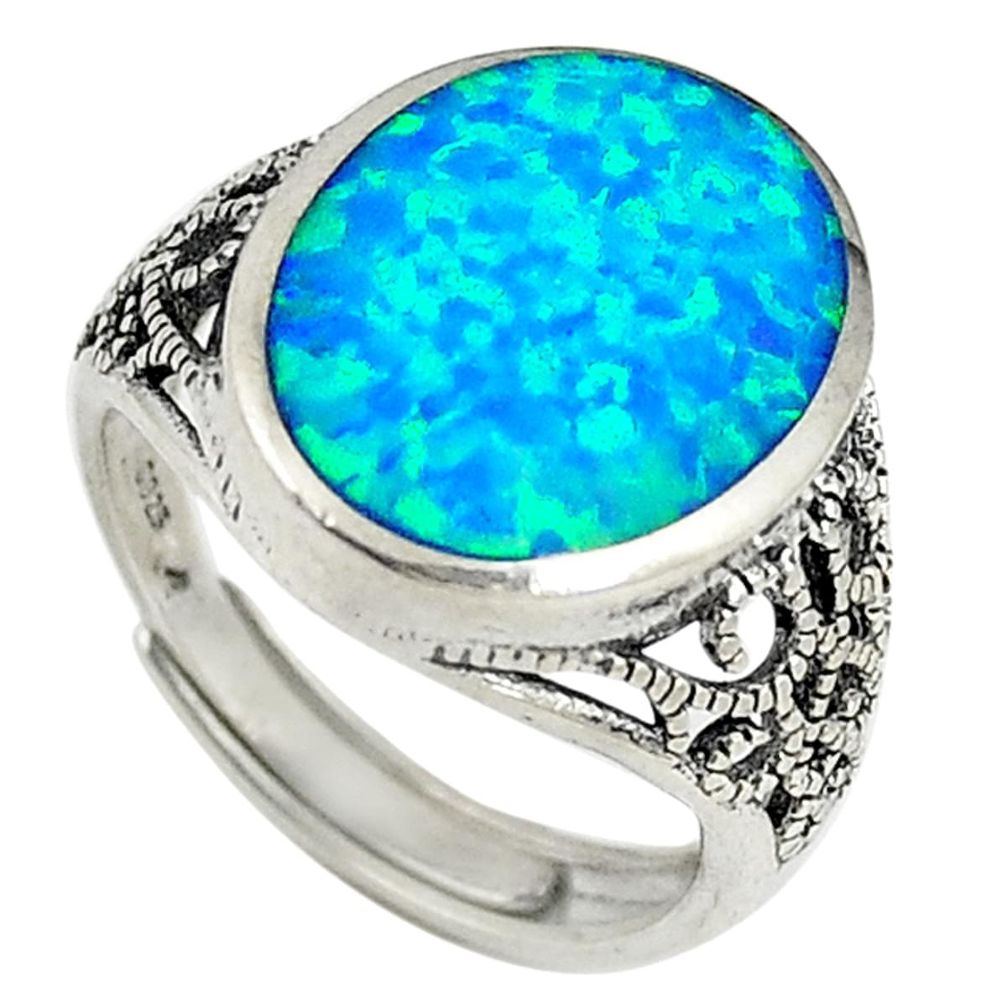 Blue australian opal (lab) 925 silver adjustable ring jewelry size 7 a73623