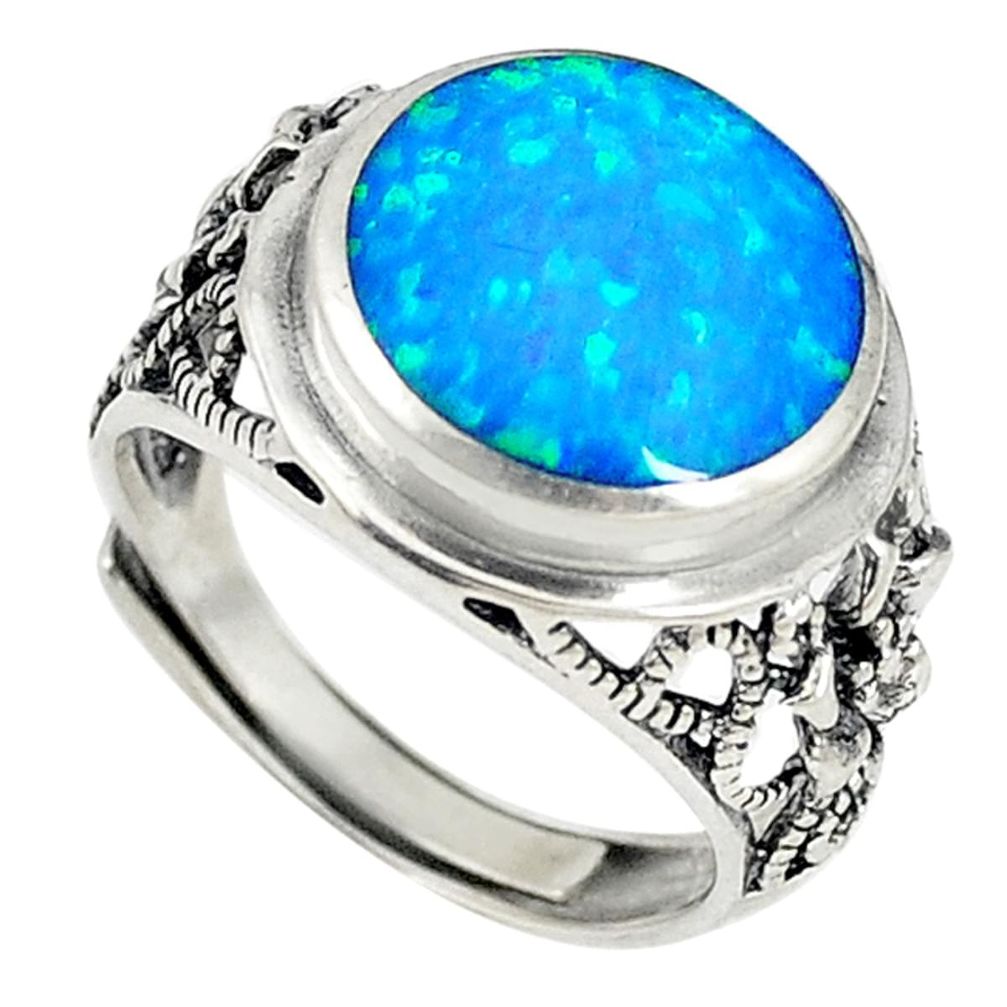 Blue australian opal (lab) 925 silver adjustable ring jewelry size 7 a73625