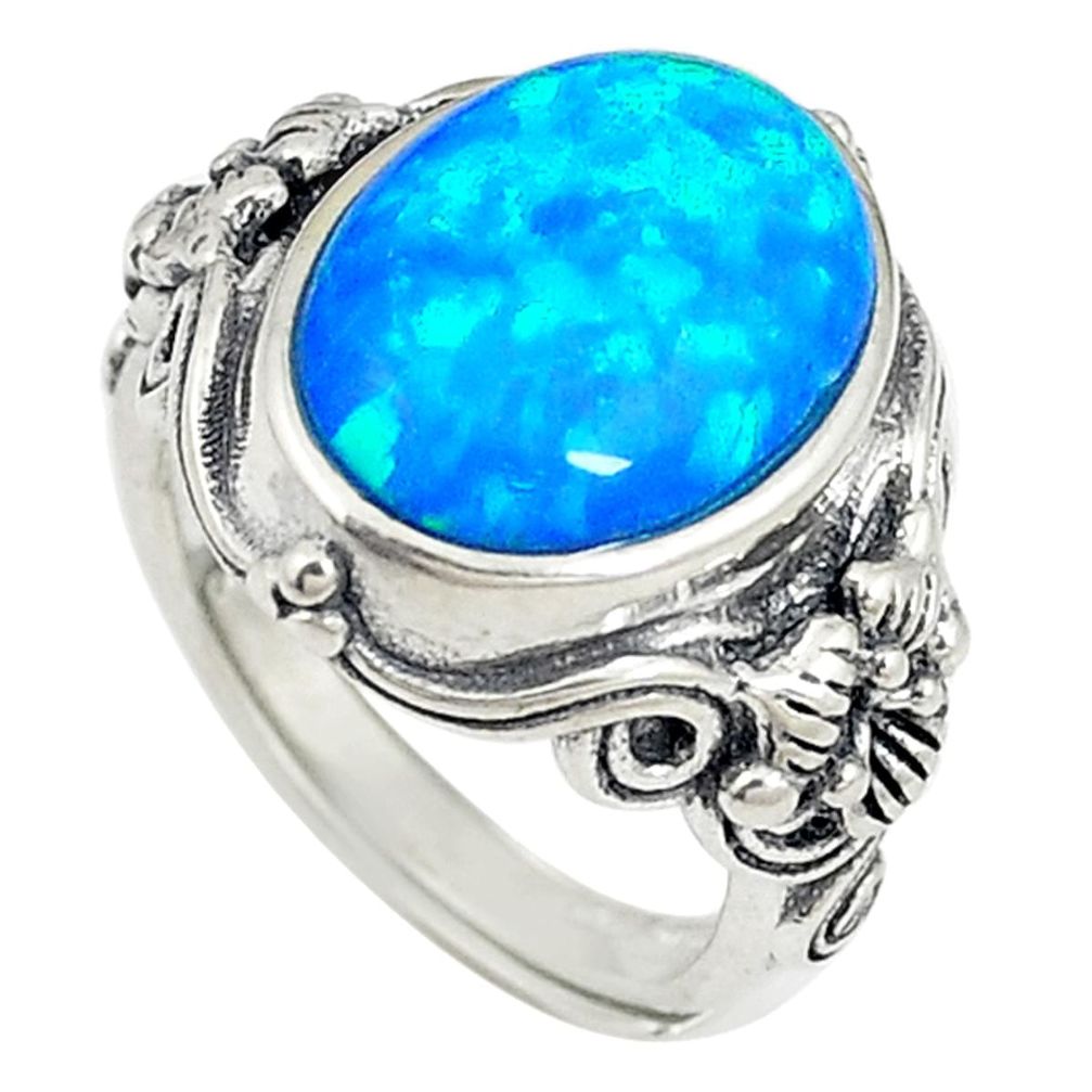 Blue australian opal (lab) 925 sterling silver adjustable ring size 5.5 a73628
