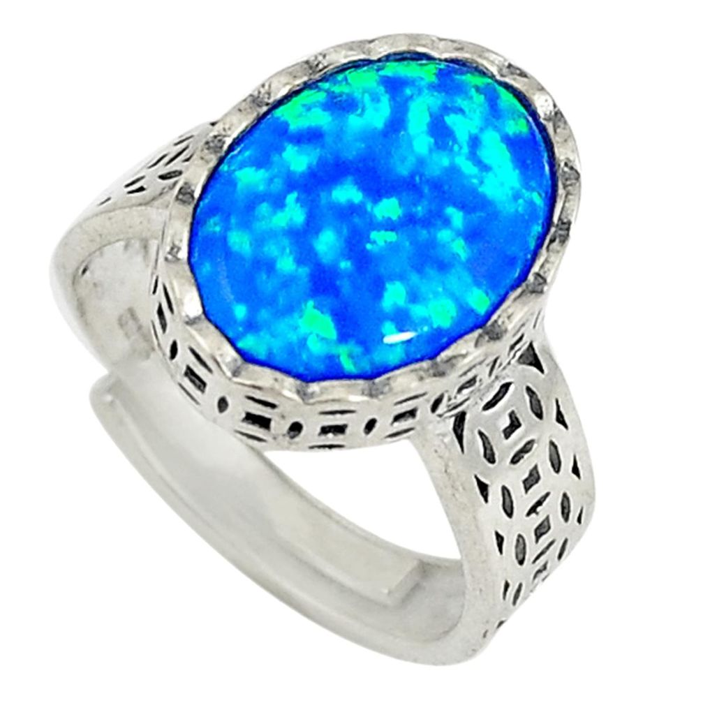 Blue australian opal (lab) 925 sterling silver adjustable ring size 6 a73636