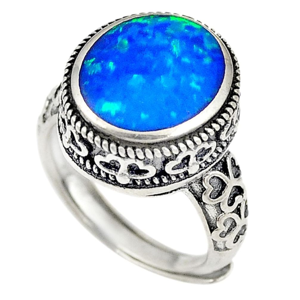 Blue australian opal (lab) 925 silver adjustable ring jewelry size 5 a74288