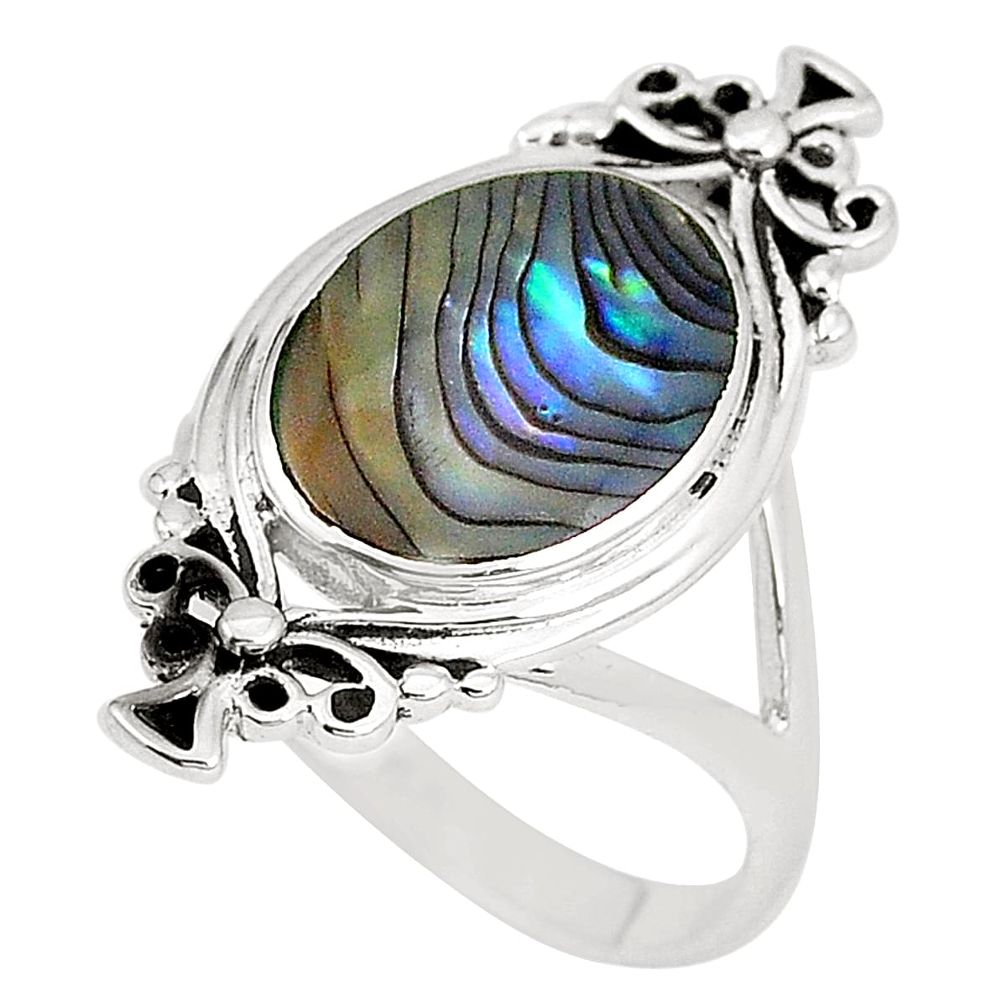 5.47gms natural green abalone paua seashell enamel 925 silver ring size 9 a74792