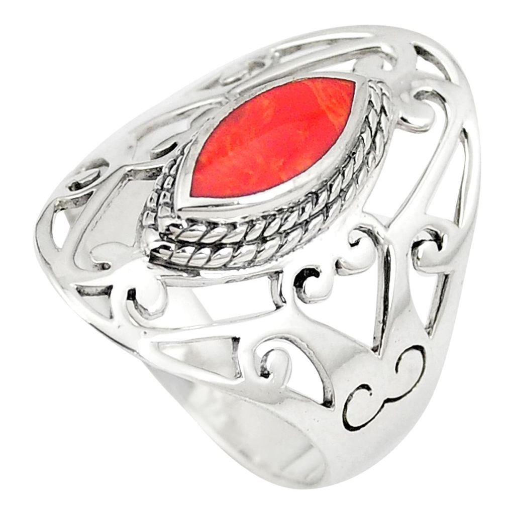 2.85cts red coral 925 sterling silver ring jewelry size 8.5 a74804