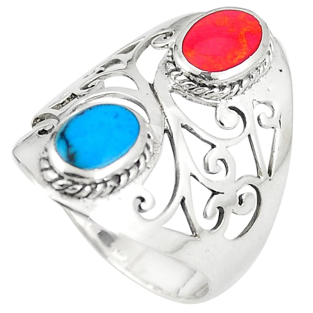 2.31cts fine blue turquoise coral 925 sterling silver ring size 8.5 a74810