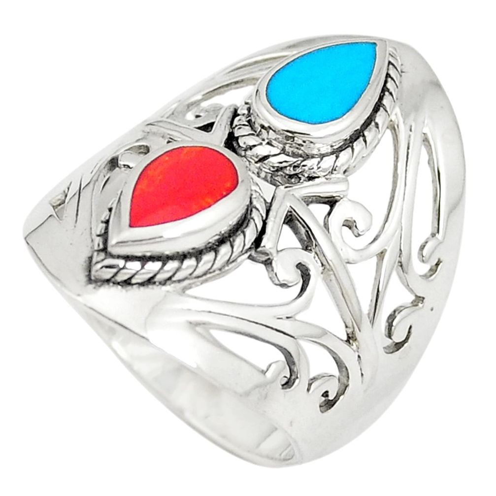 2.35cts fine blue turquoise coral 925 sterling silver ring jewelry size 6 a74842