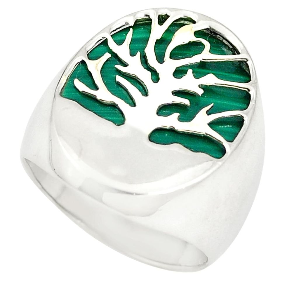 Natural malachite (pilot's stone) 925 silver tree of life ring size 6.5 a74844