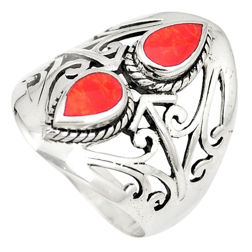 3.01cts red coral 925 sterling silver ring jewelry size 8.5 a74852
