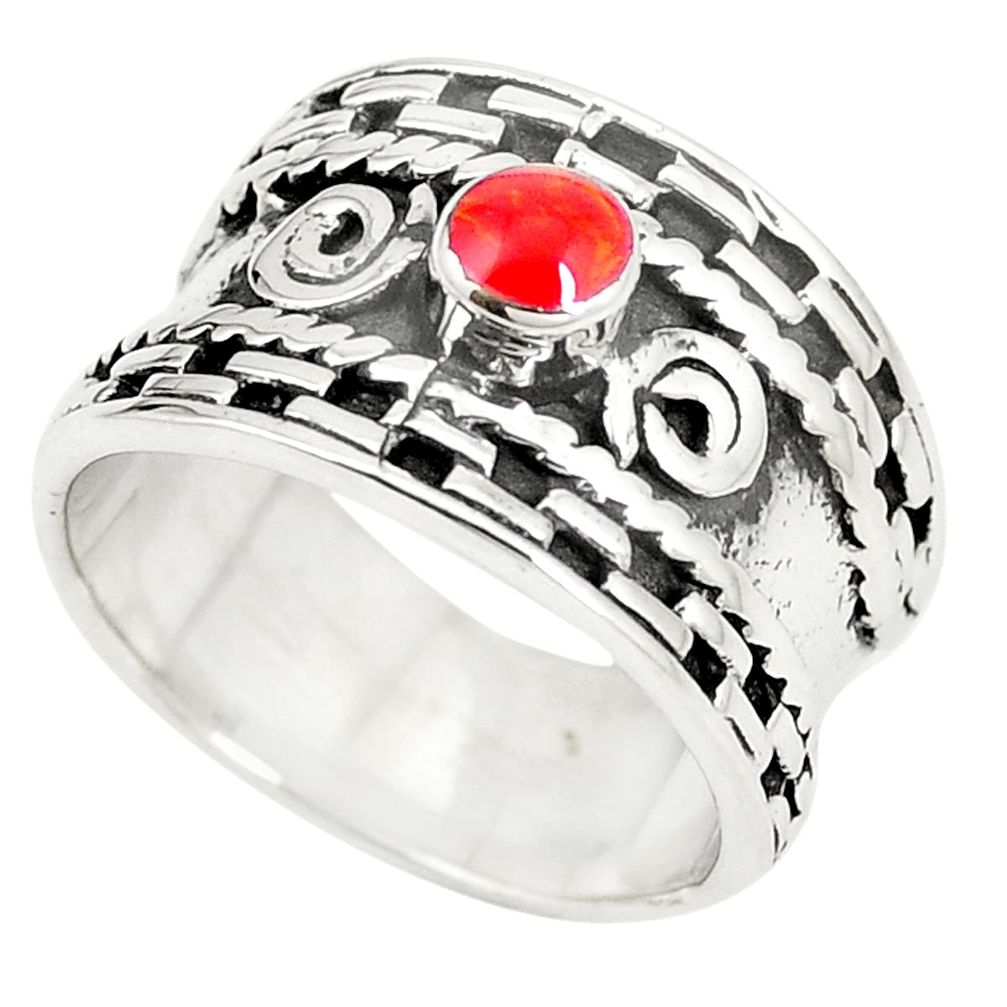 6.87gms red coral enamel 925 sterling silver ring jewelry size 6.5 a74853