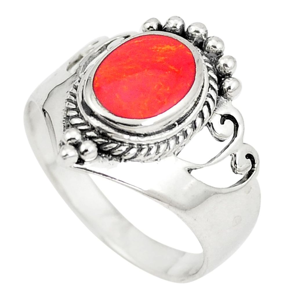 3.01cts red coral 925 sterling silver ring jewelry size 8.5 a74857