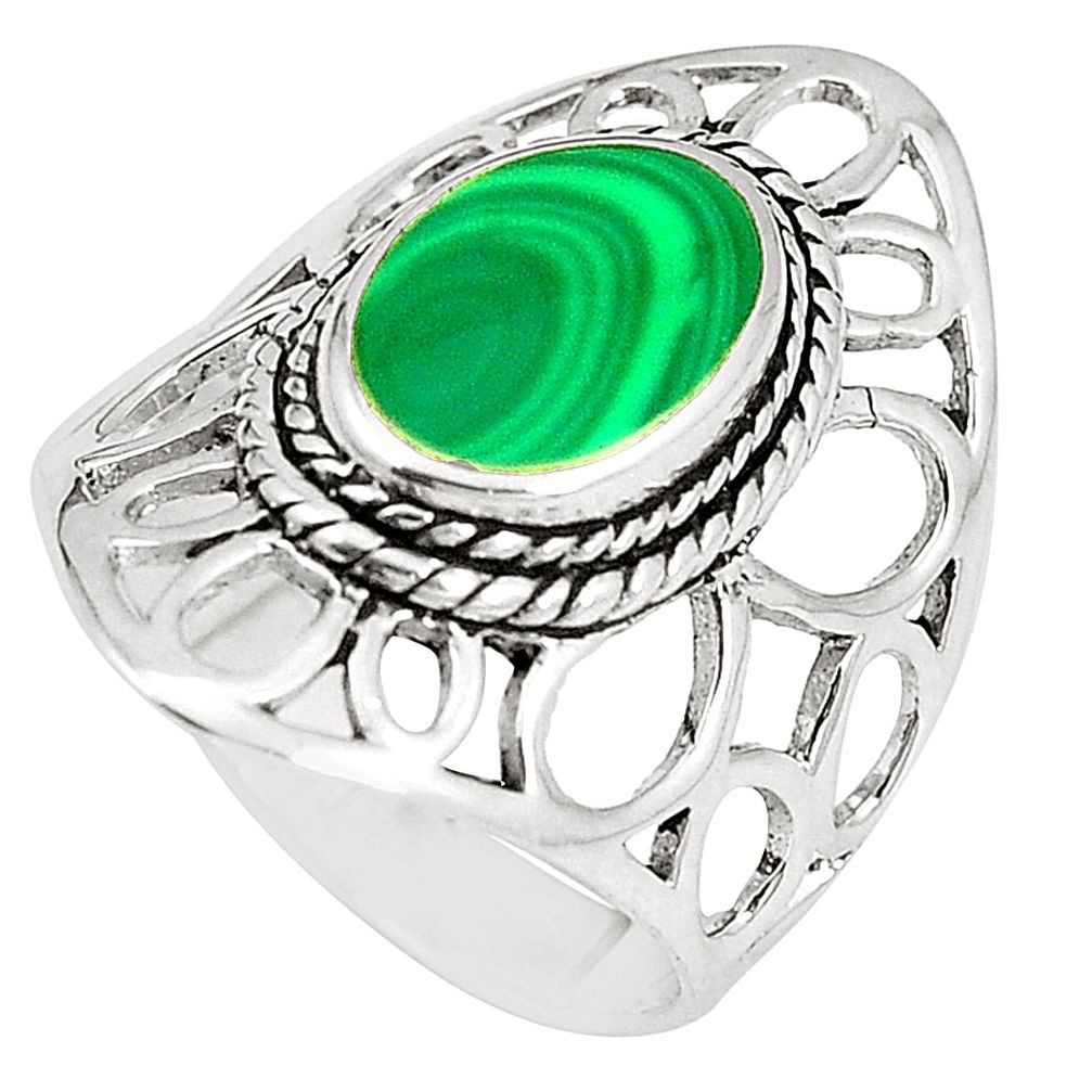 6.26gms natural green malachite (pilot's stone) 925 silver ring size 7.5 a74912