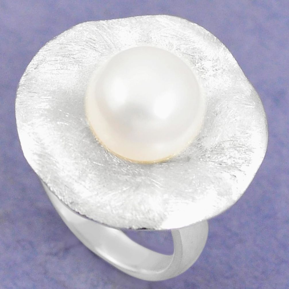 5.94cts natural white pearl 925 sterling silver ring jewelry size 5.5 a75300