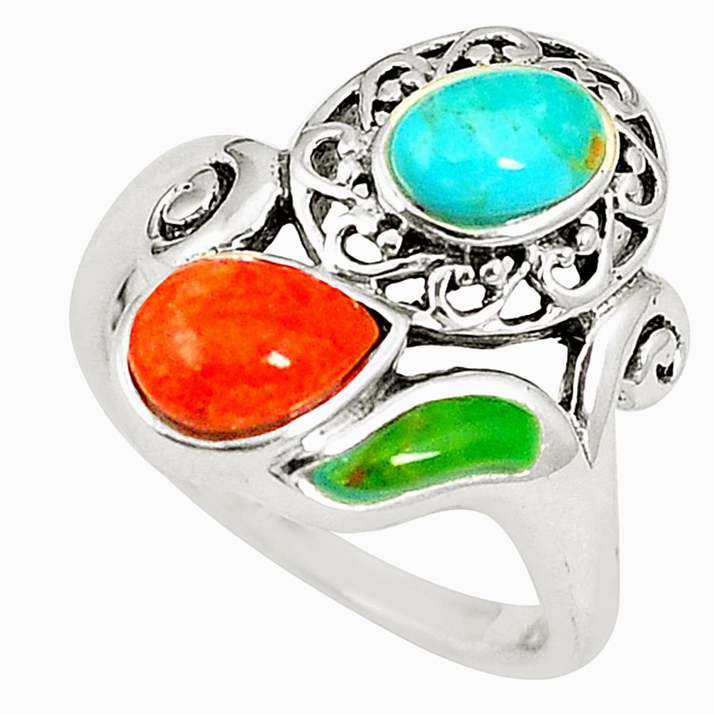 Southwestern multi color copper turquoise 925 silver ring size 5 a75391