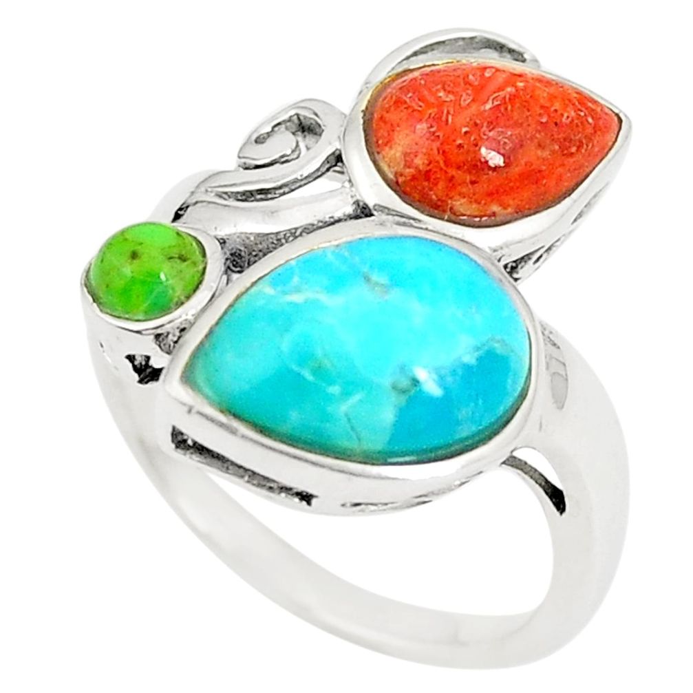 925 silver southwestern multi color copper turquoise ring size 6 a75420