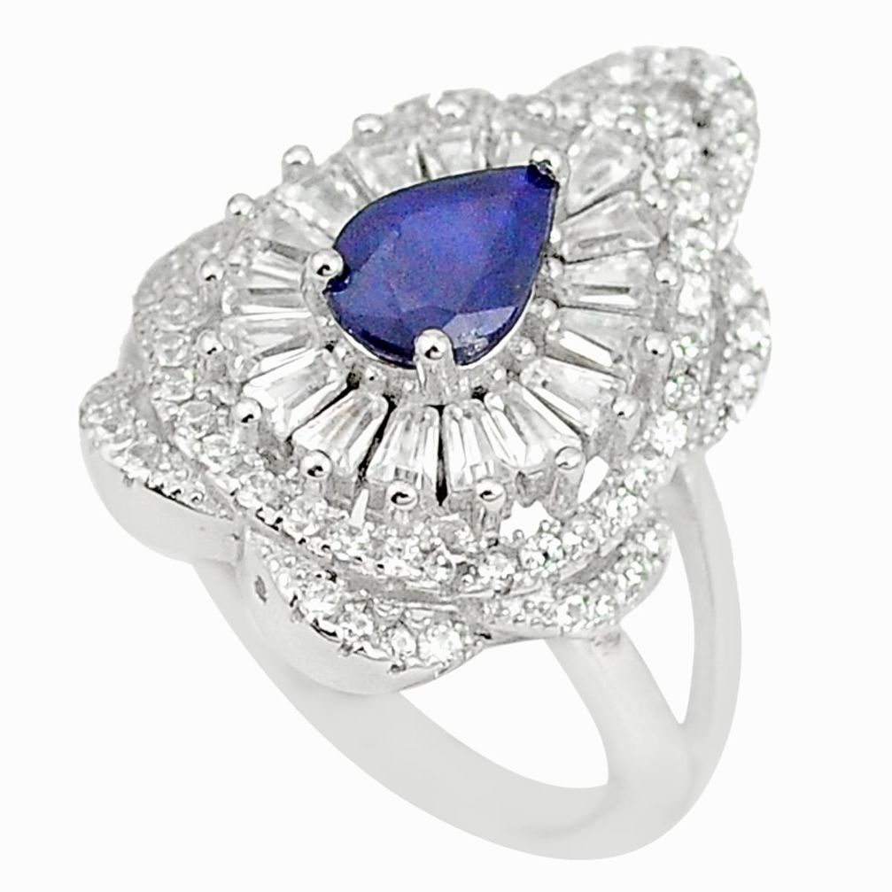 Natural blue sapphire white topaz 925 sterling silver ring size 5 a75430