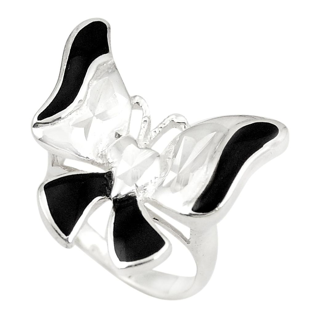 Black onyx enamel 925 sterling silver butterfly ring size 6.5 a75922