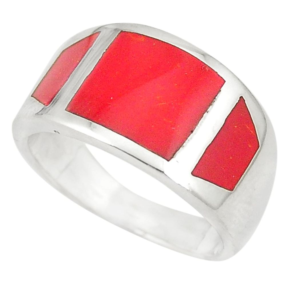 Red coral enamel 925 sterling silver ring jewelry size 6.5 a75931