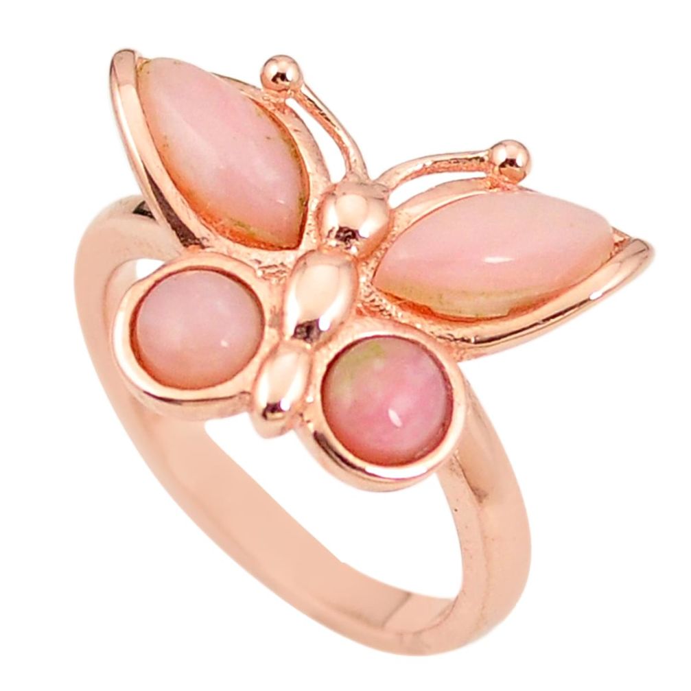 925 silver natural pink opal 14k gold butterfly ring jewelry size 7 a76238
