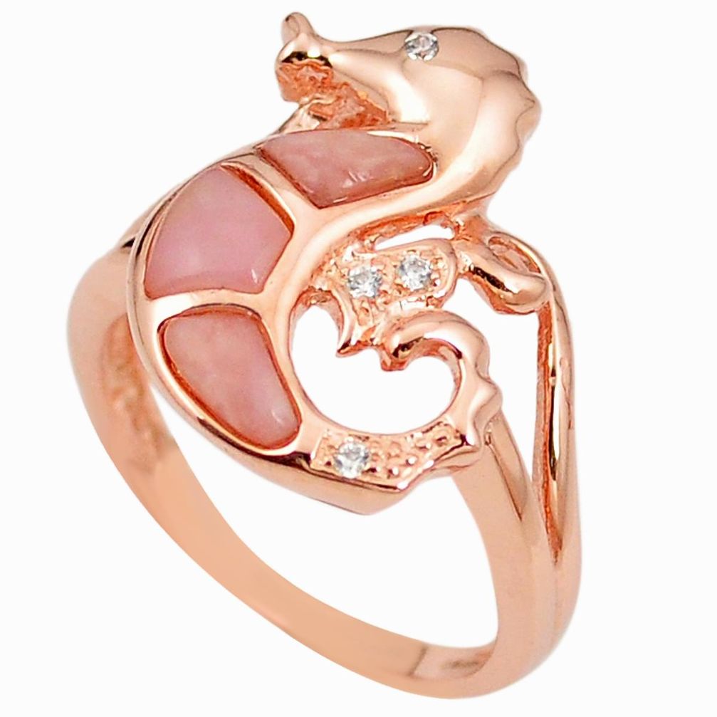 Natural pink opal topaz 925 silver 14k rose gold seahorse ring size 6.5 a76246