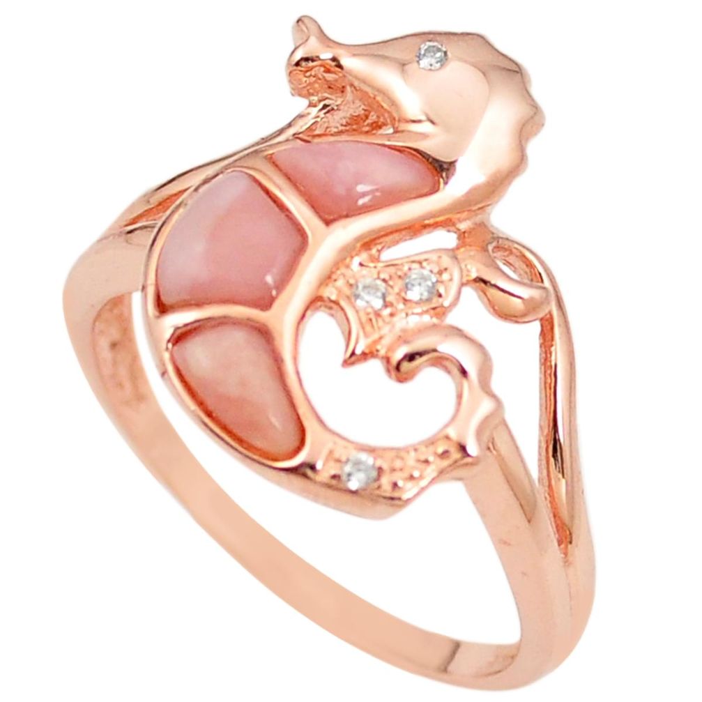 Natural pink opal topaz 925 silver 14k rose gold seahorse ring size 9 a76251