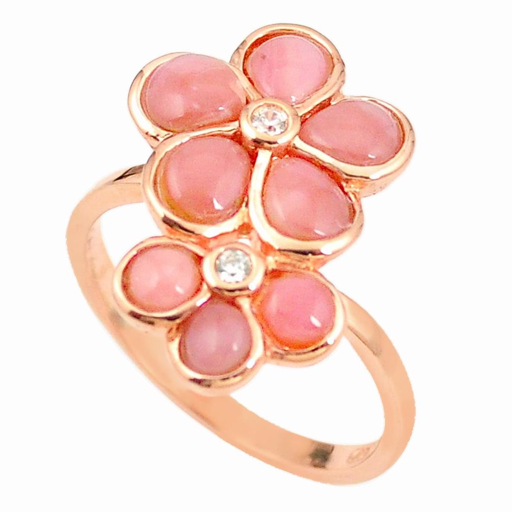 Natural pink opal topaz 925 sterling silver 14k rose gold ring size 8 a76255