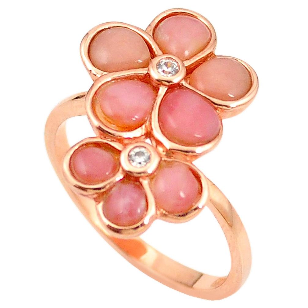 925 sterling silver natural pink opal topaz 14k rose gold ring size 8 a76257