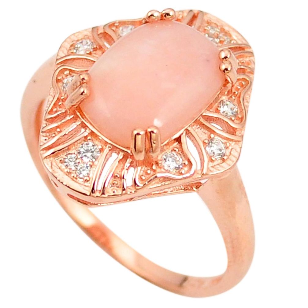 Natural pink opal topaz 925 sterling silver 14k rose gold ring size 9 a76258