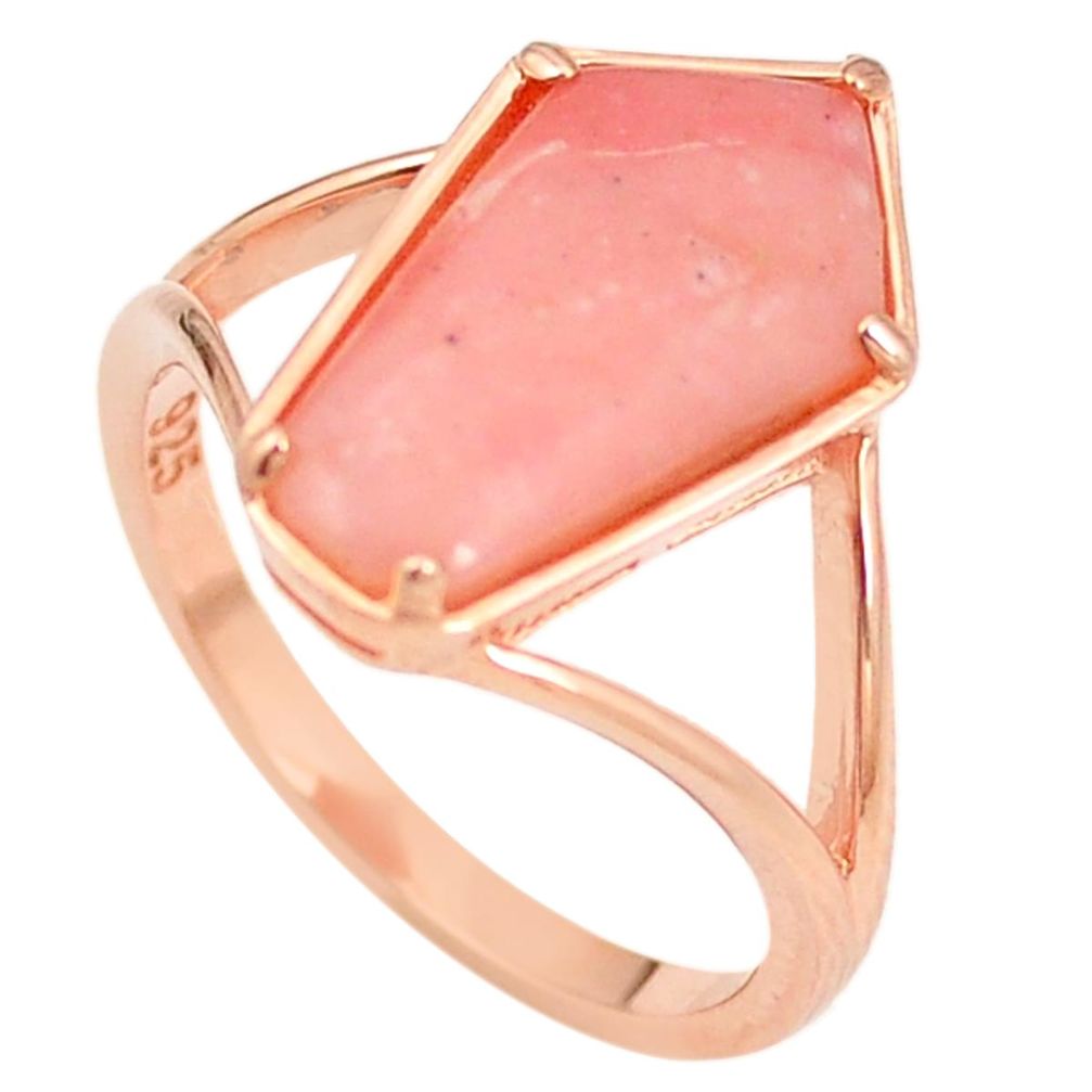 Natural pink opal 925 sterling silver 14k rose gold ring size 7 a76281
