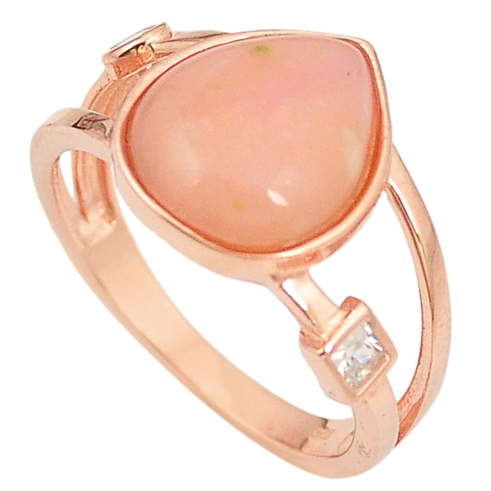 Natural pink opal topaz 925 sterling silver 14k rose gold ring size 8 a76283