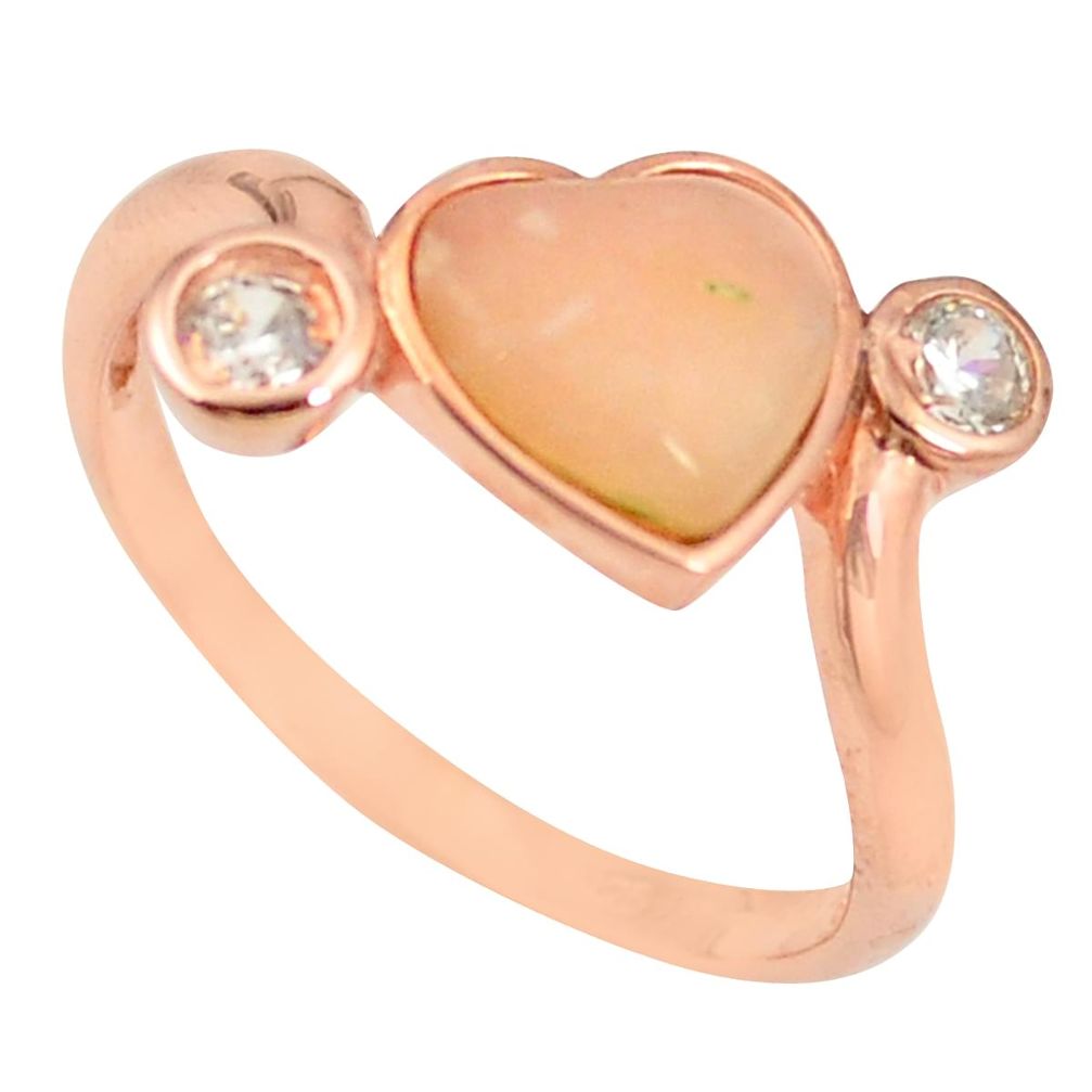 925 silver natural pink opal heart topaz 14k rose gold ring size 9 a76304