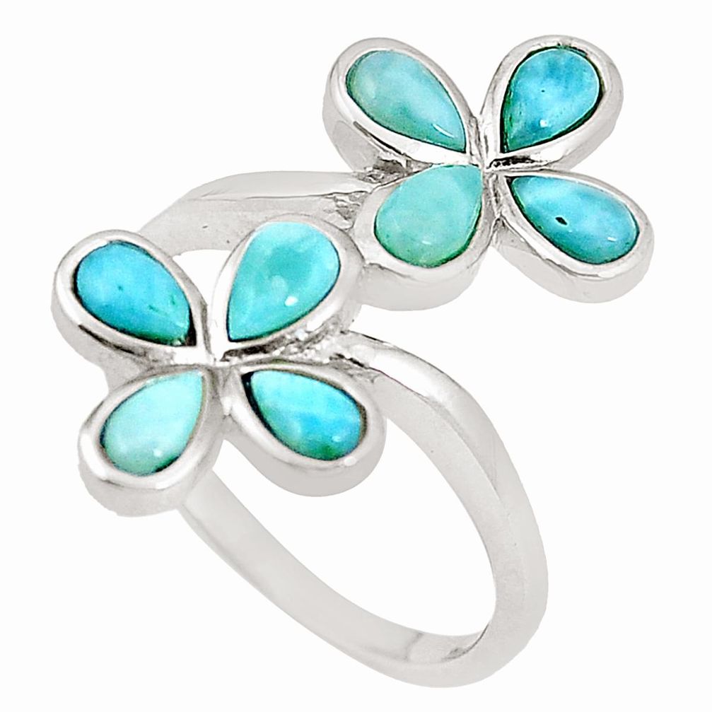 Natural blue larimar 925 sterling silver ring jewelry size 9 a76482