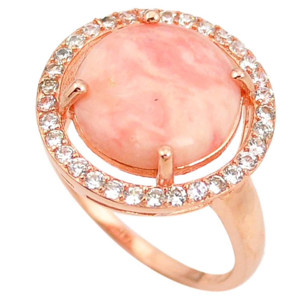 Natural pink opal topaz 925 sterling silver 14k rose gold ring size 8 a76521