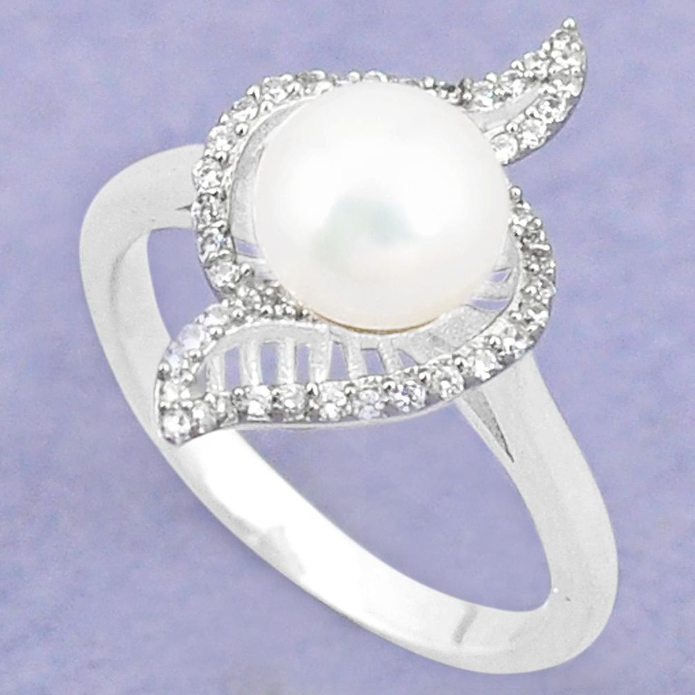 Natural white pearl topaz 925 sterling silver ring jewelry size 9 a76606