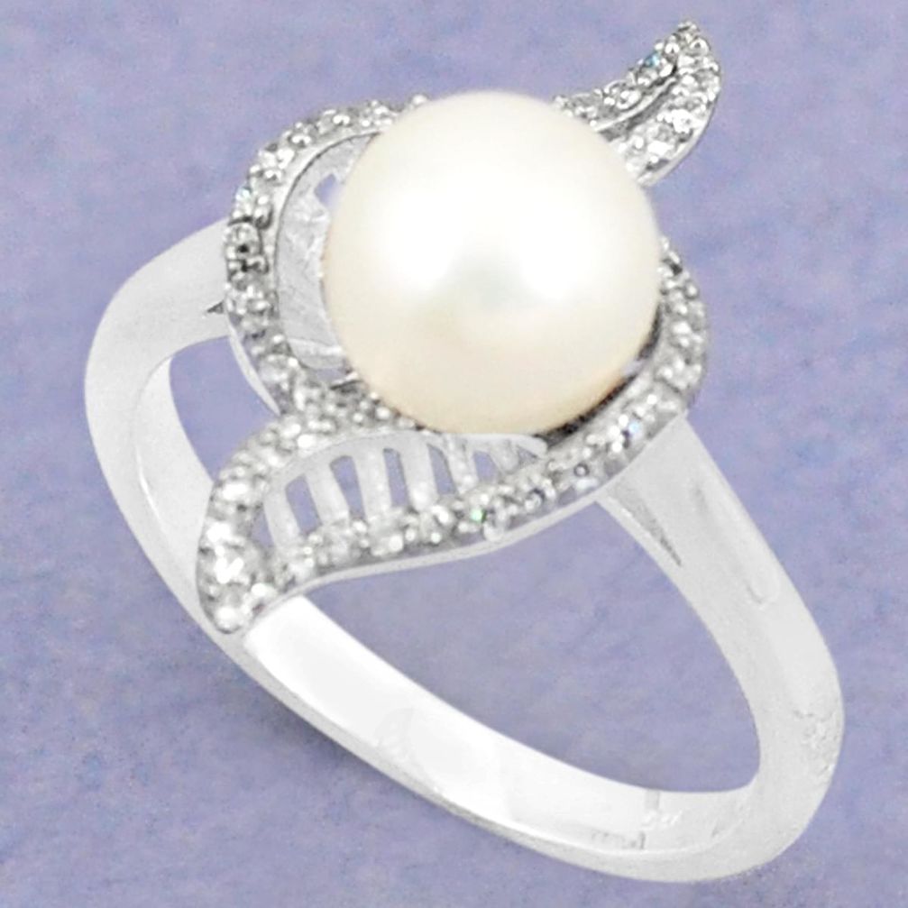 Natural white pearl topaz 925 sterling silver ring jewelry size 9 a76624