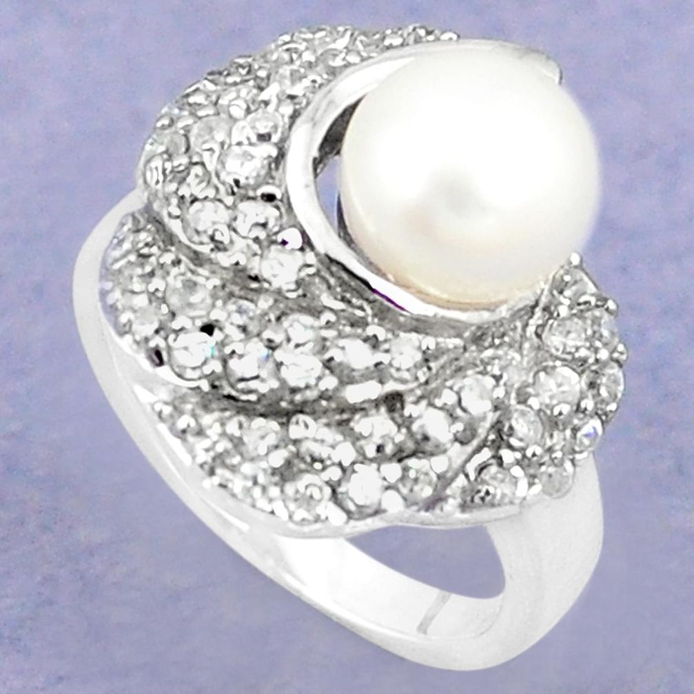 Natural white pearl topaz 925 sterling silver ring jewelry size 6 a76632