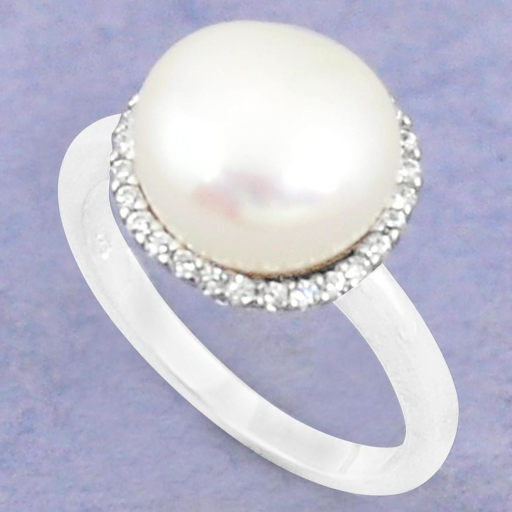 Natural white pearl topaz 925 sterling silver ring jewelry size 5.5 a76633