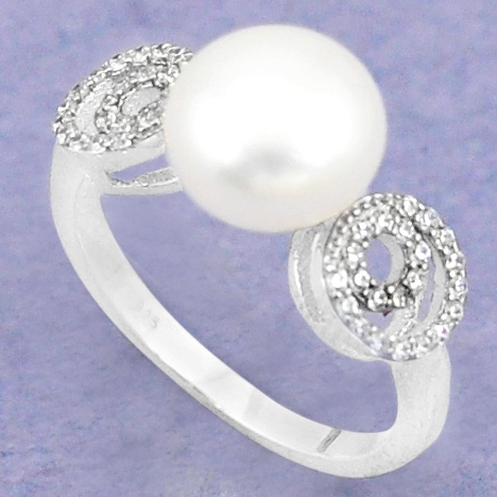 Natural white pearl topaz 925 sterling silver ring jewelry size 7 a76634