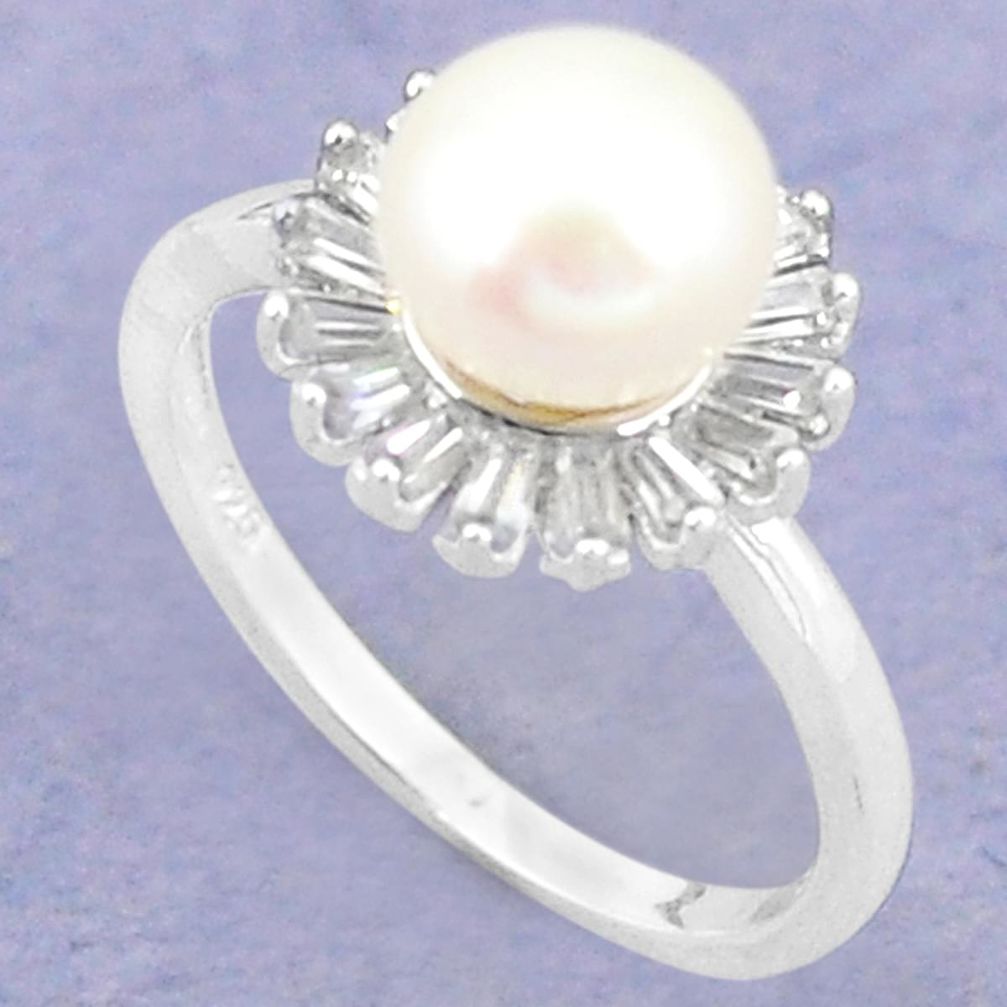925 sterling silver natural white pearl topaz round ring jewelry size 6 a76657