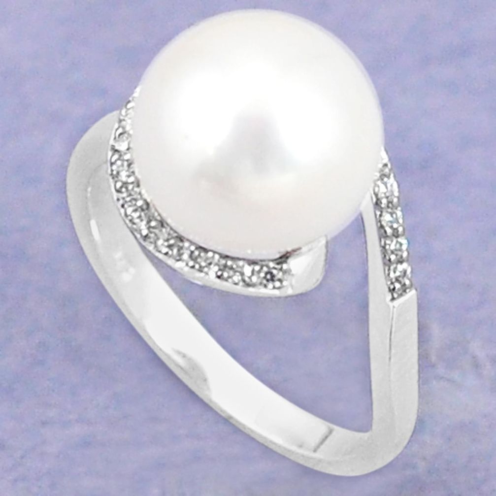 Natural white pearl topaz 925 sterling silver ring jewelry size 5 a76666