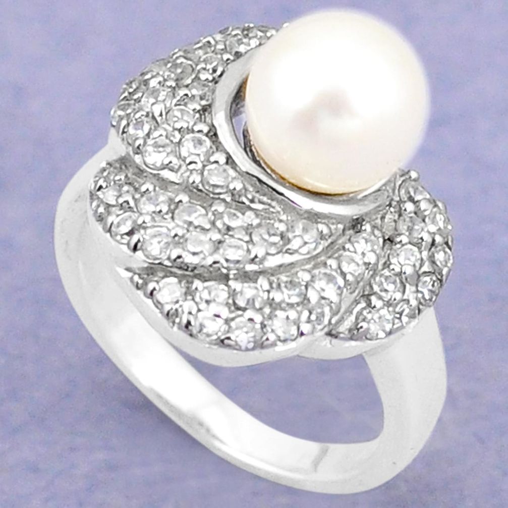Natural white pearl topaz 925 sterling silver ring jewelry size 7 a76667