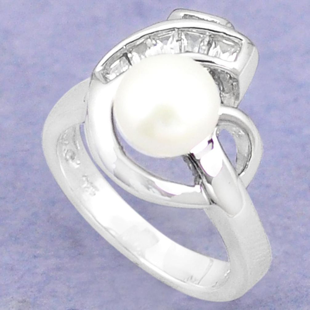 Natural white pearl topaz 925 sterling silver ring jewelry size 6 a76670
