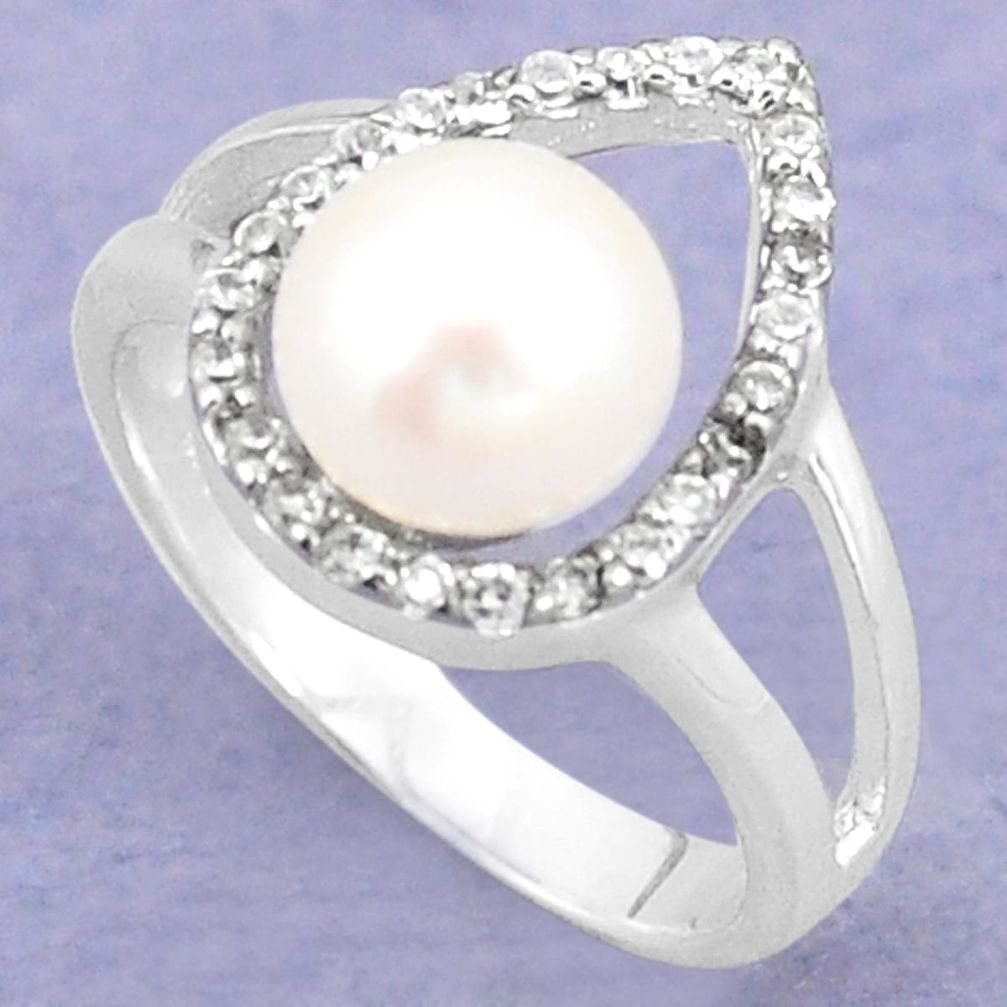 Natural white pearl topaz 925 sterling silver ring jewelry size 6.5 a76673