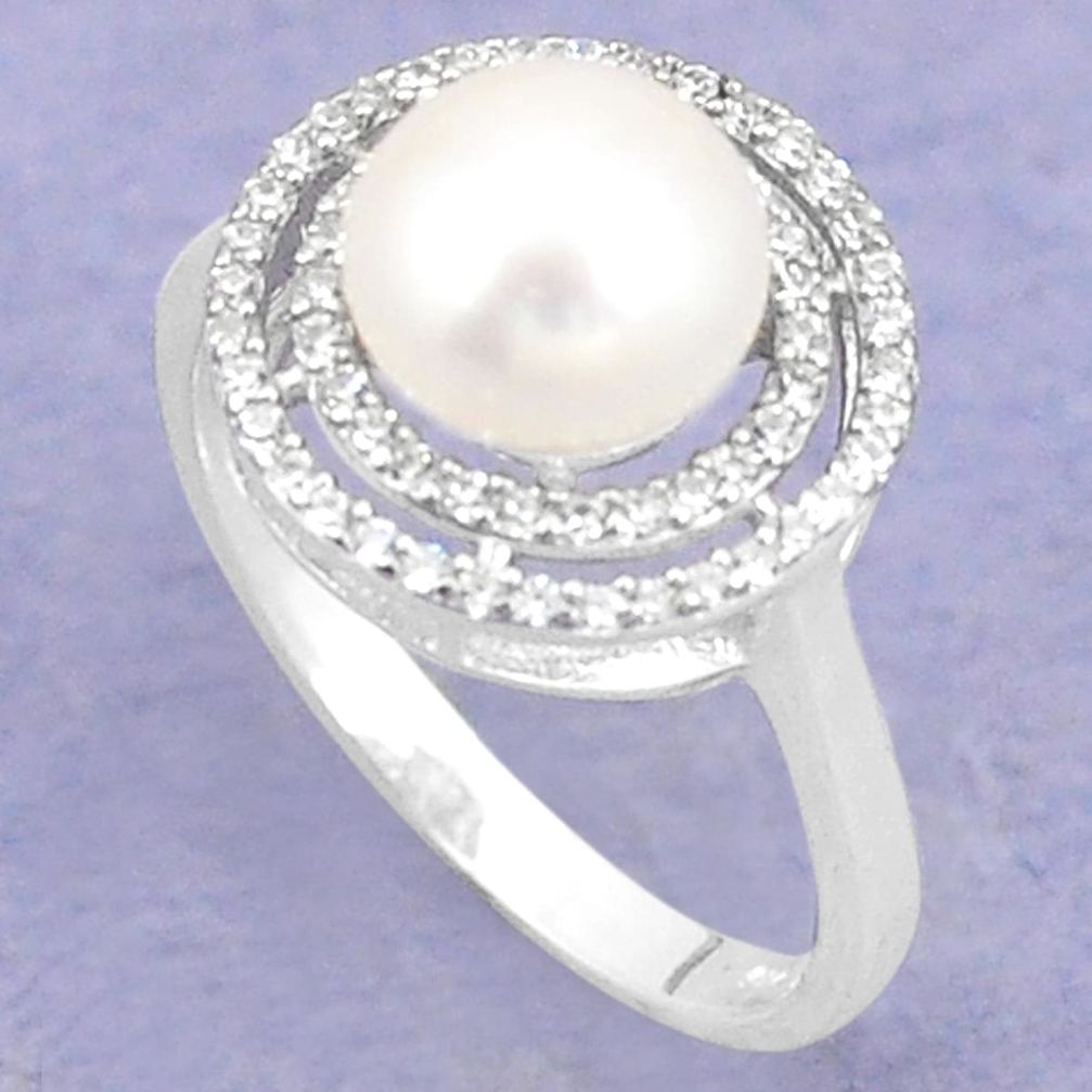 Natural white pearl topaz 925 sterling silver ring jewelry size 7.5 a76679