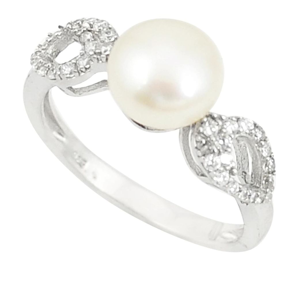 925 sterling silver natural white pearl topaz round ring jewelry size 8 a76687