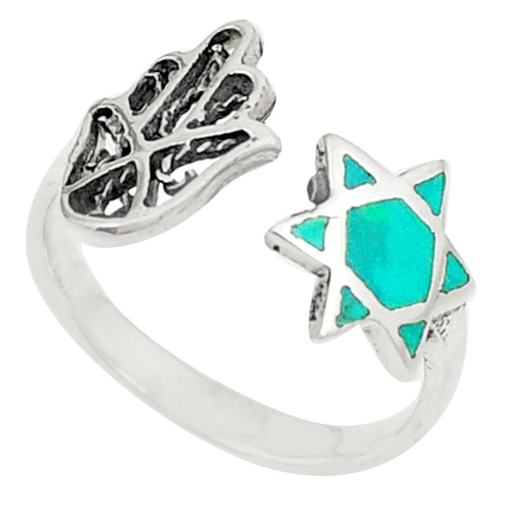 925 silver green turquoise tibetan adjustable ring jewelry size 6 a76860