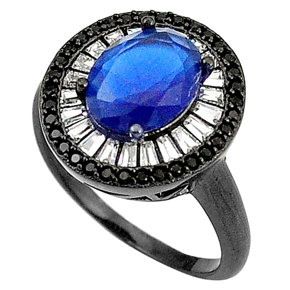 925 sterling silver blue sapphire quartz topaz rhodium ring size 8.5 a76964